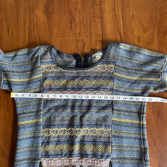 LUCKY BRAND Womens Chunky Tweed Boho Sweater Crochet Bottom Fray Blue Size L - Picture 8 of 12